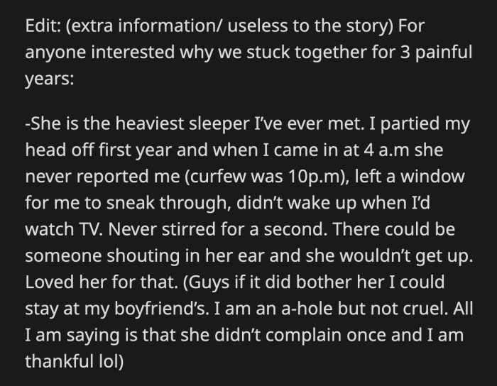 OP explained why she didn't move out