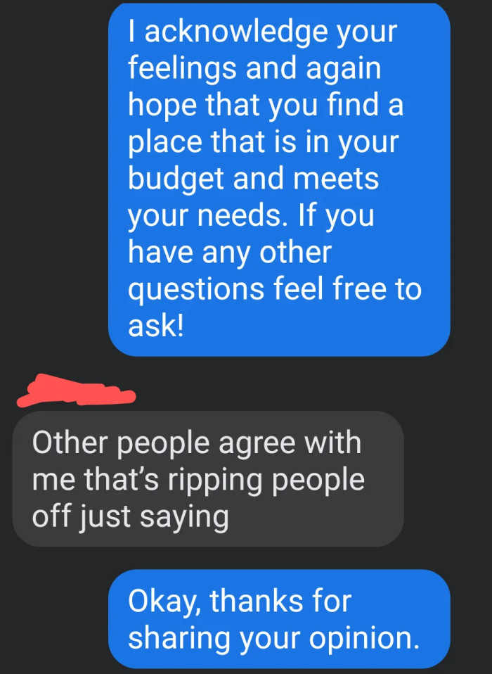 She’s accusing OP of trying to rip people off