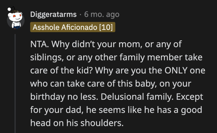 Large family and the babysitting duty starts and ends with OP? It's not adding up.