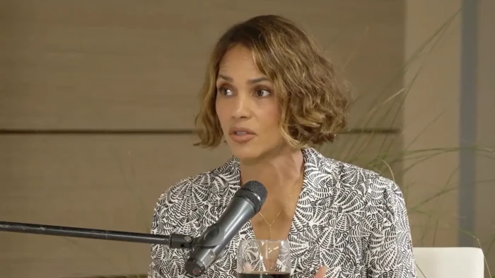 Halle Berry posing at an event, referencing intimacy and a medical scare