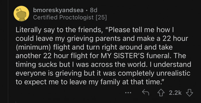 The timing sucked, and she needs to be understanding.