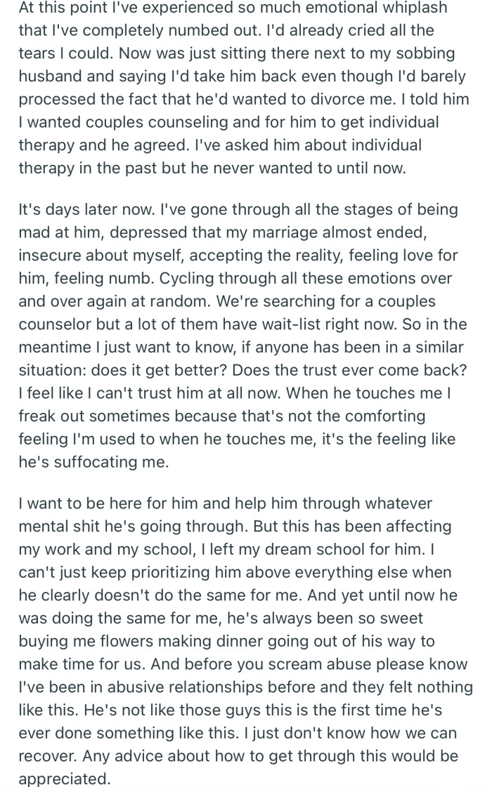 OP accepted him back, but things haven’t been the same ever since