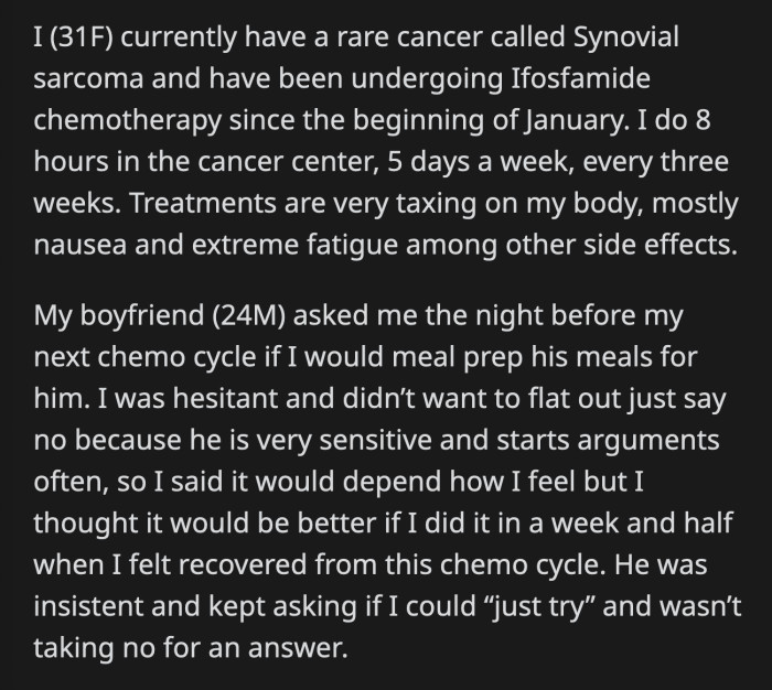 It's not like her BF works ultra-demanding hours that he can't make his meals himself, OP says maybe he just wants to be taken care of as well