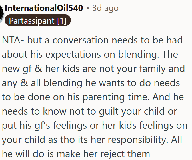 Boundaries on blending families should be set during his parenting time