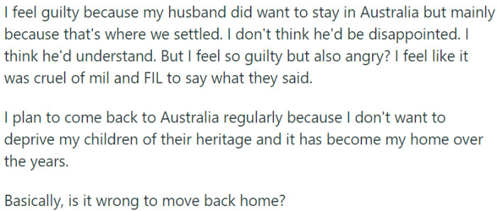 OP plans to maintain a connection to Australia