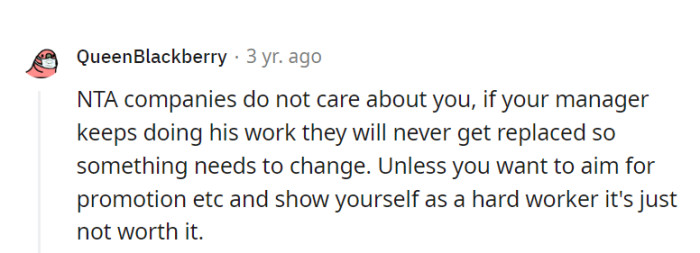 In the corporate world, change remains elusive unless one takes action. Unless aiming for a promotion, prioritizing personal well-being over playing the workhorse makes sense.