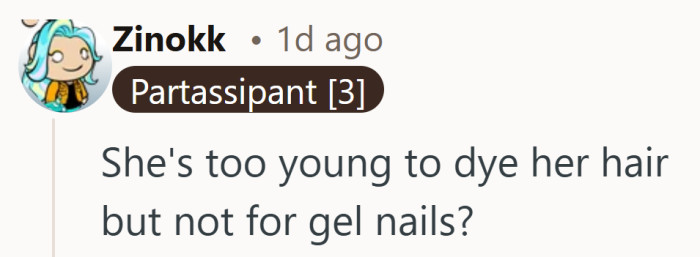 The age argument raised questions once gel nails were already on the table.