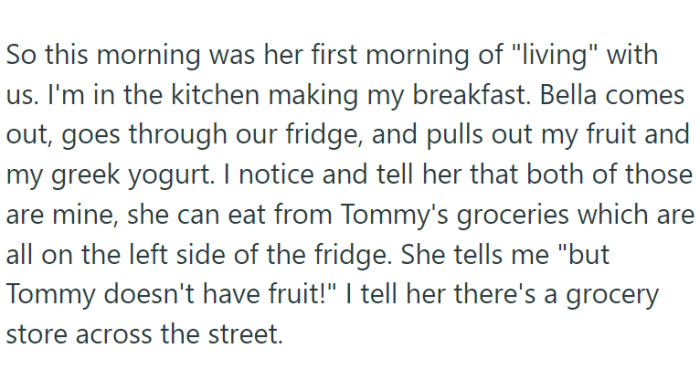 OP doesn't like Bella at all. So, when she tried to take some of his food from the fridge, he wasn't happy and reacted immediately.