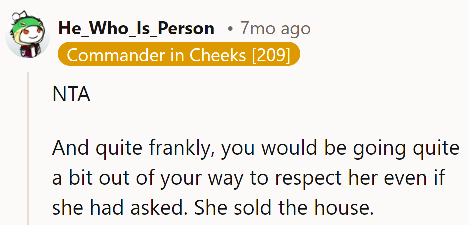 Going the extra mile? She sold the yard, not the guilt trip.
