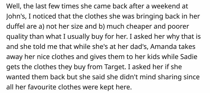 OP notices odd things when Sadie comes home from her dad's house