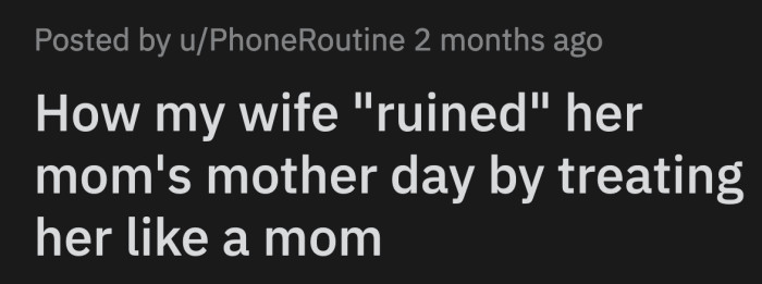 A few minutes later, OP sees his wife shake off what happened and put on a cheerful face for her mom's sake