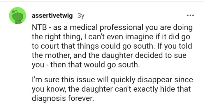 The woman's daughter can't hide the diagnosis forever