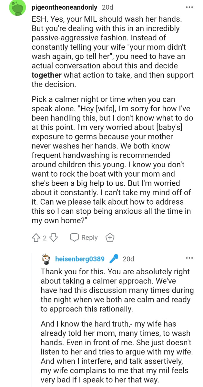 Picking a calmer night or time when he can speak to her alone