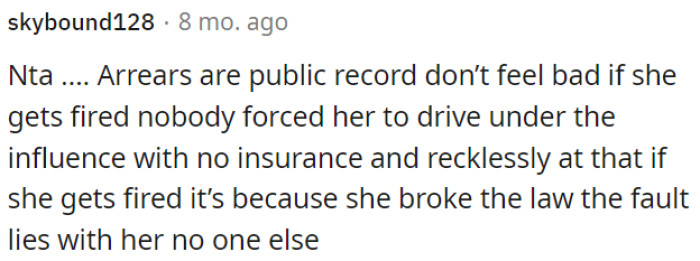 Driving under the influence is a terrible thing to do, regardless of her past behavior as a boss.
