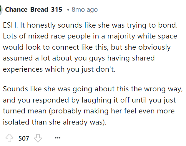 She could have just approached this differently, and no, she's embarrassed for being called out like that in front of everyone.
