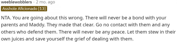 Some people even suggested that he go no contact with his parents because of this situation.