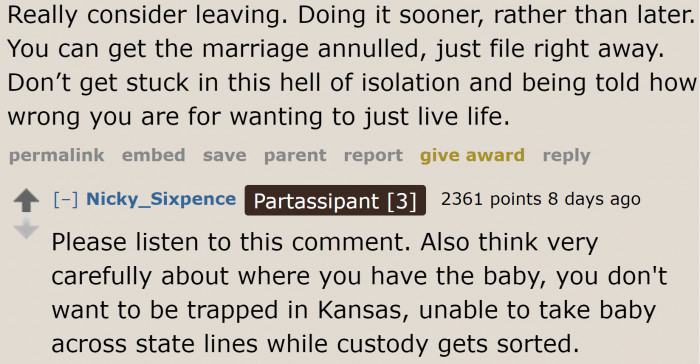 She needs to run away for the baby's sake as well.