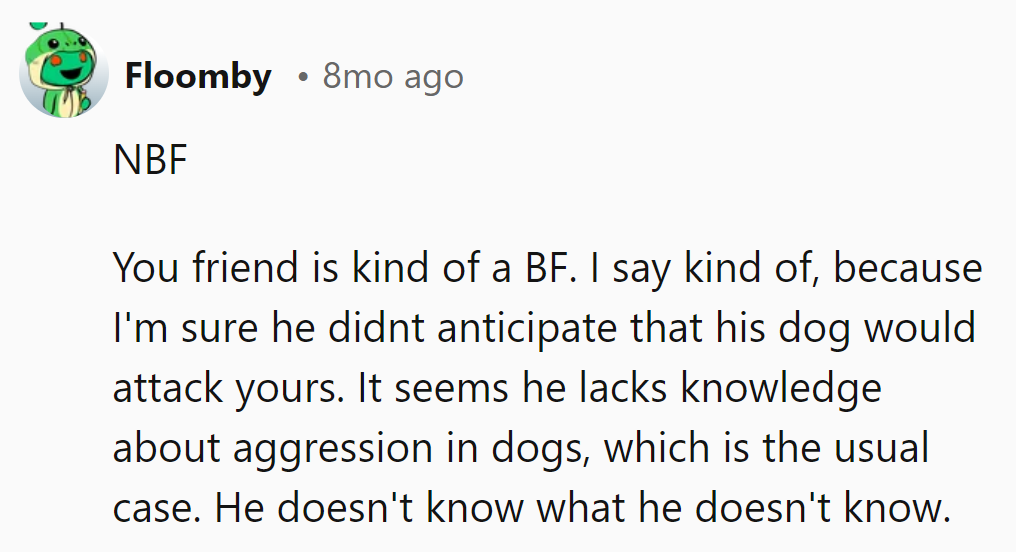 OP's friend seems like a BF. Ignorance of dog aggression isn't an excuse. NBF.