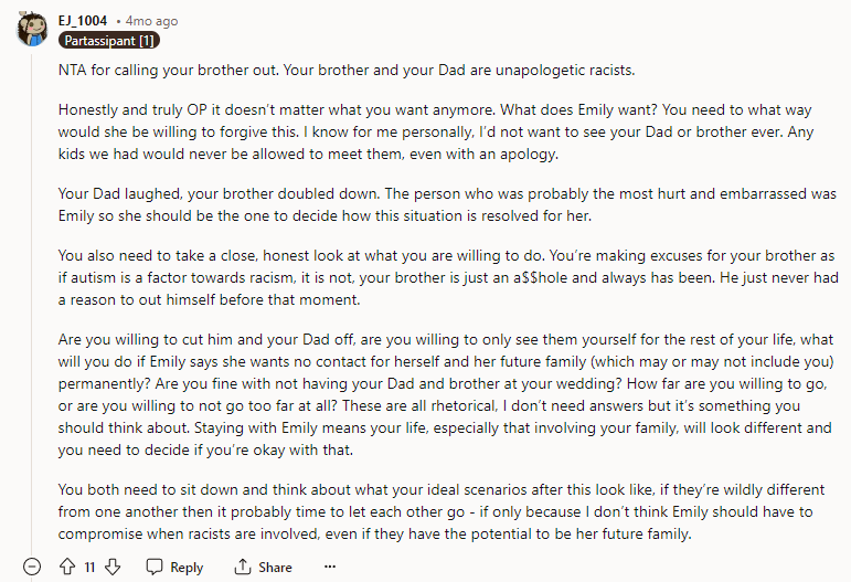 Your brother and your Dad are unapologetic racists