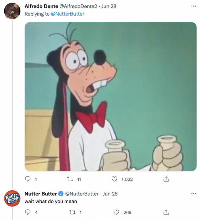 Even Goofy couldn't believe what he was seeing on his feed. Don't spill the milk, Goofy; Nutter Butter might get other ideas!