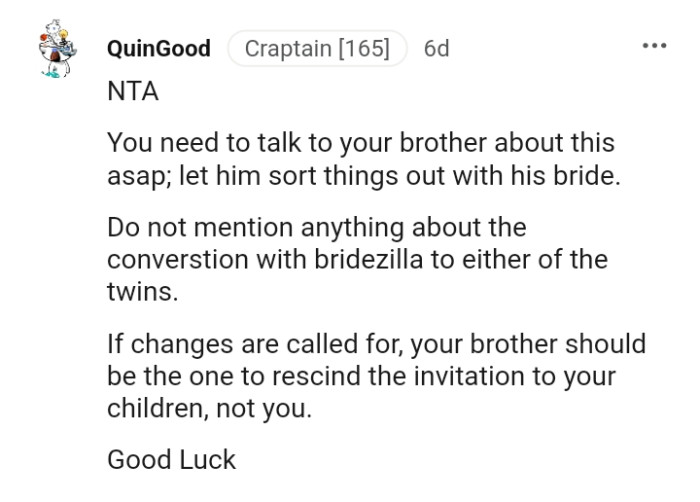Your brother should be the one to rescind the invitation