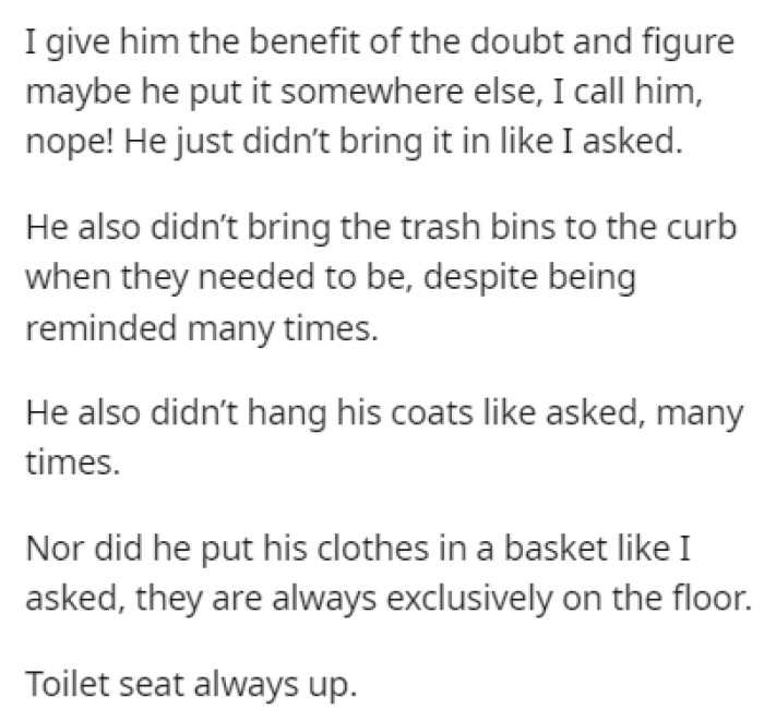 The boyfriend never brought in the vinegar and he also made sure to leave a mess before he left