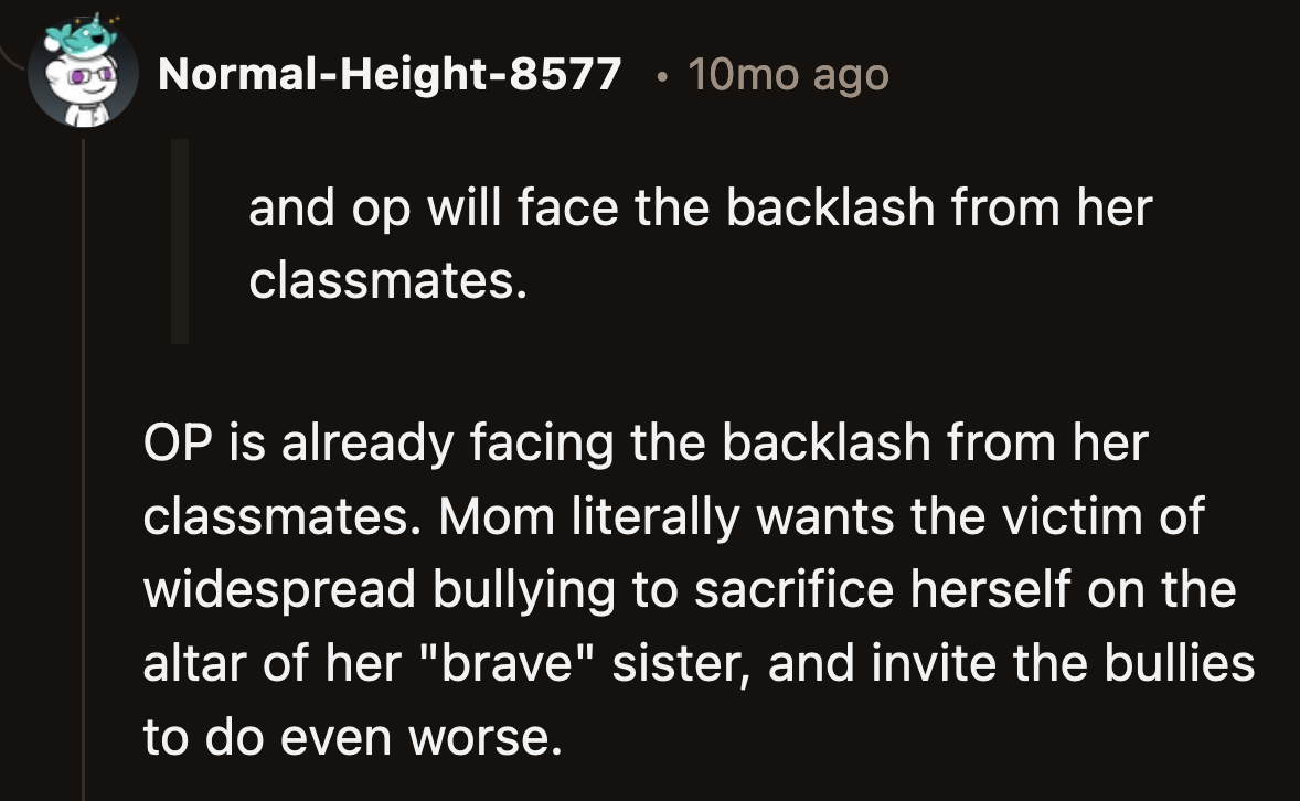 OP's mom didn't even ask what was said about her before demanding that she defend her sister online. OP is 16.