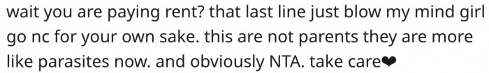 18. Her parents are parasites.