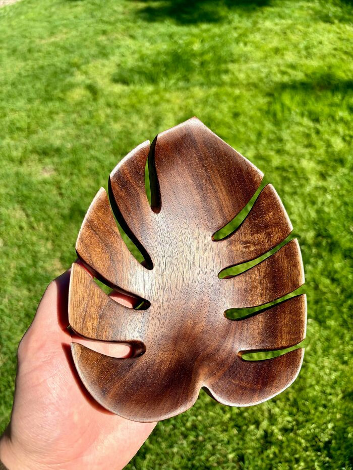 "Leaf-Shaped Bowl I Carved From Walnut"