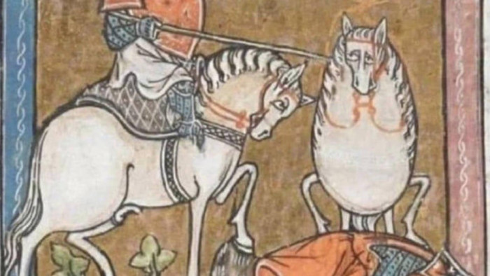 21. “Medieval art from an artist who didn’t know how to draw a forward-facing horse.”