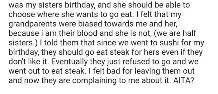 OP Suspects That Their Grandparents Are Treating Their Half-Sister Differently Because She Isn't Their Blood