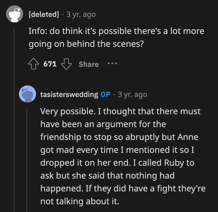 OP still believed that there's more to the story than just a red satin dress