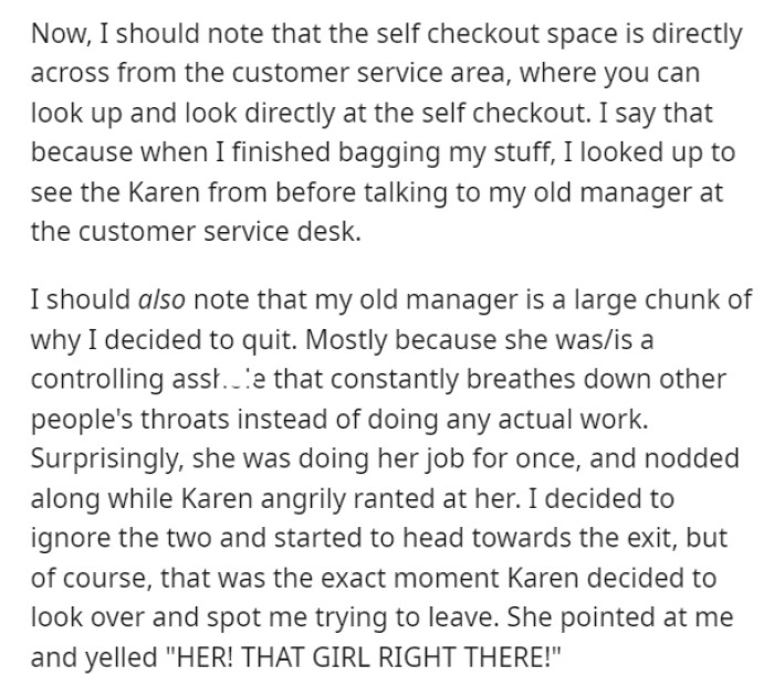 However, the female just brushes it off and continues with her own checkout