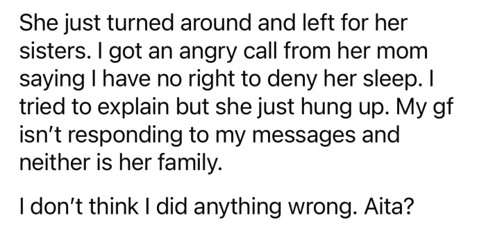 OP's girlfriend left after their argument and he received a call from her mom.