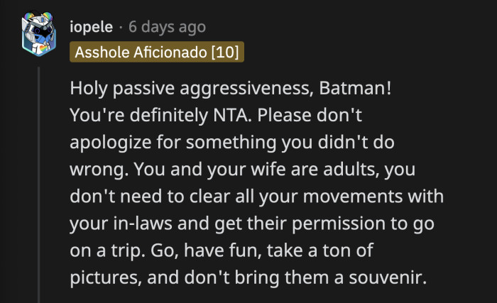 This Redditor pointed out that they aren't wrong, and the way the in-laws spoke to them showed how they didn't really view them as adults