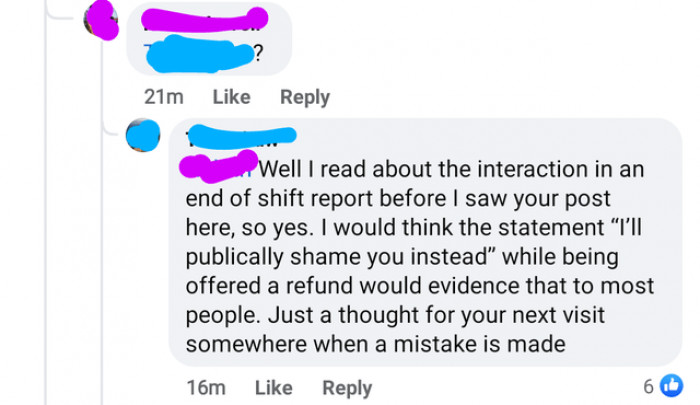 The restaurant's clap back at the Karen. Serves her right!