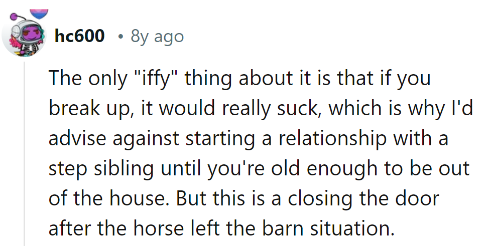 Step-sibling romance: closing the barn after the horse has left. Fingers crossed for smooth sailing!