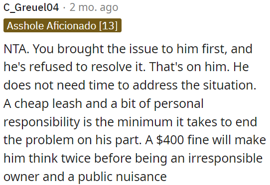 OP raised the problem with him first, but he's chosen not to fix it.