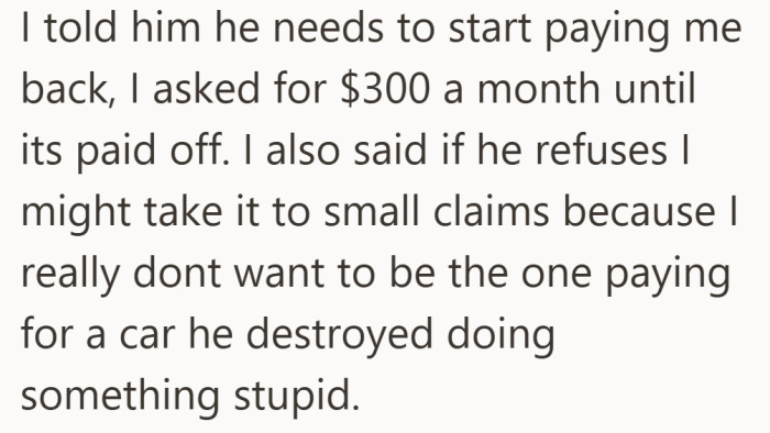 He draws a firm line, pay it back or be ready to face it in court.