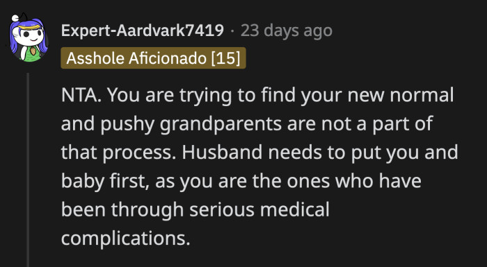 OP's husband shouldn't concern himself with his mother's feelings. He should support OP and reinforce the boundary she established.