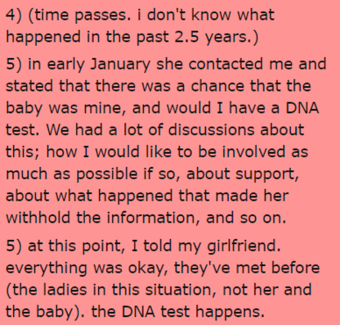 The friend recently contacted OP, saying that the baby could be his and asking him if he would do a DNA test