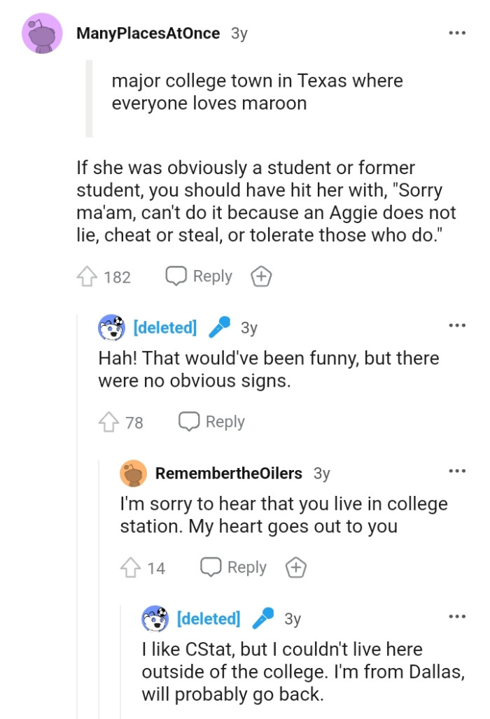 The OP admits that this comment would have been funny