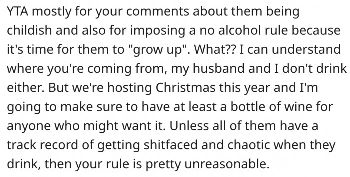 20. Her non-alcohol rule is unreasonable.