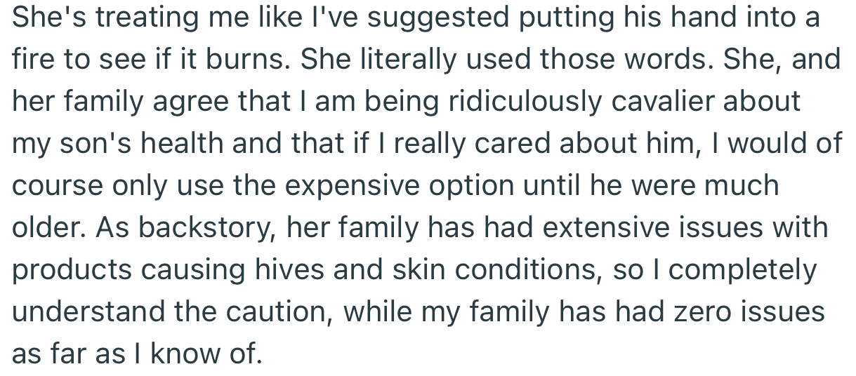 OP’s wife is not happy with this suggestion, as it’s similar to putting their baby’s hand in fire to see if it burns