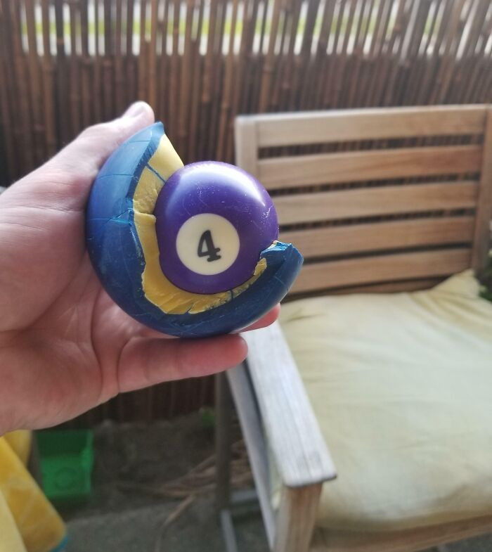 26. A billiard ball was found inside the bocce ball.