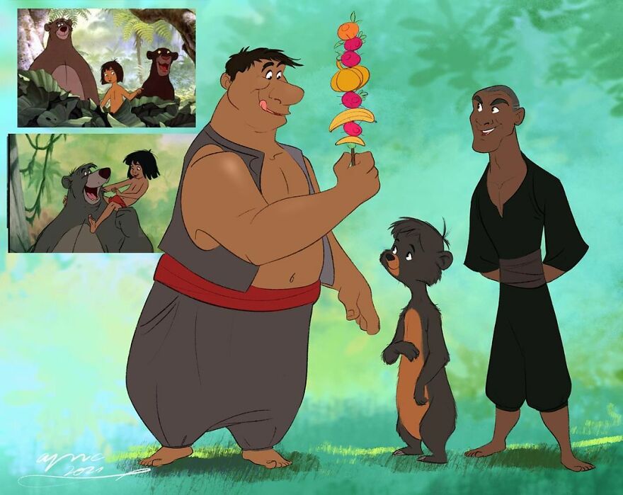 8. Baloo, Bagheera, and Mowgli