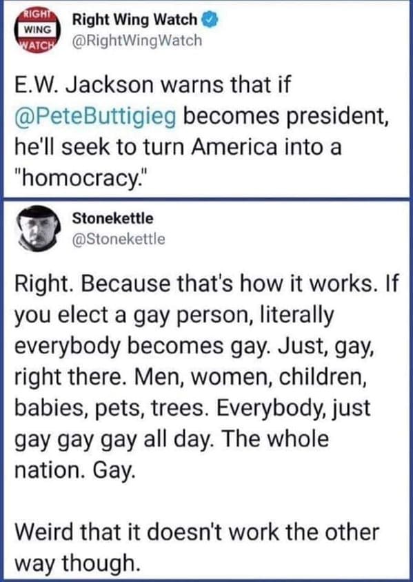 7. Welcome to the 'Homocracy'—where every living thing is required to be gay by law.