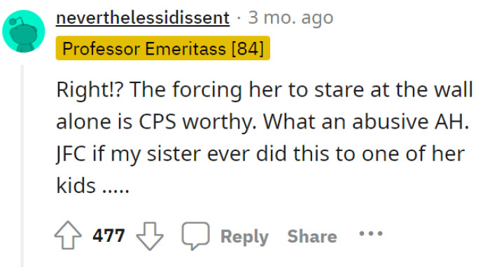 OP has endured enough punishment for a crime she didn’t even commit. Poor OP.