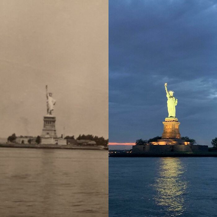 "Statue Of Liberty: Left Photo By My Great-Grandfather In 1937, Right Photo By Me In 2019"