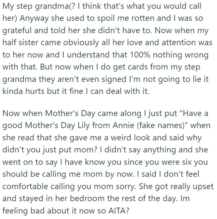 Even OP's step-grandma's affection has cooled down since the new baby arrived.